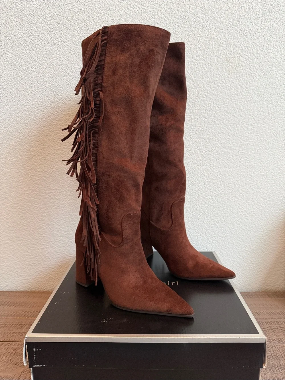 Madden Girl Women's Shakke Knee-High Fringe Dress Boots NIB